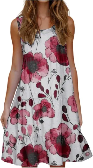 Womens Plus Size Dresses Summer Floral Printed Sleeveless Dress Boho Beach A-Line Sundress Tank Dresses for Women 2025