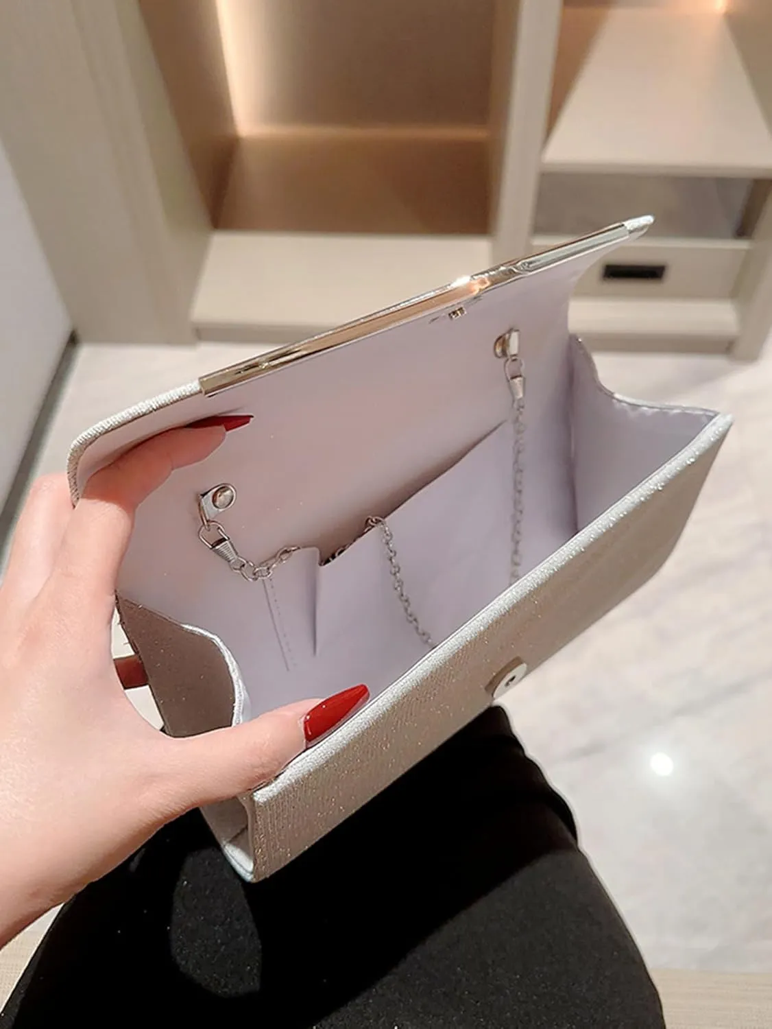 Women's Rhinestone Evening Bag Purse Glitter Clutch Crystal Pearl Party Handbag with Chain