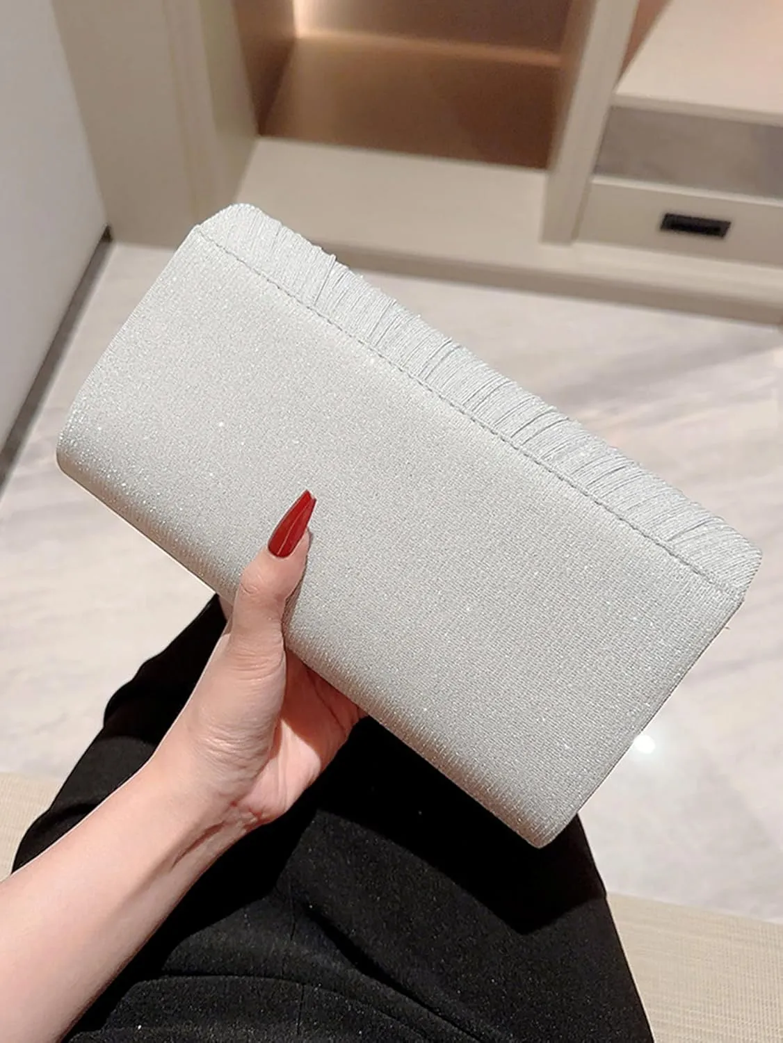 Women's Rhinestone Evening Bag Purse Glitter Clutch Crystal Pearl Party Handbag with Chain