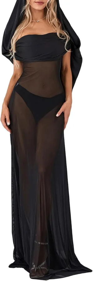 Womens See Throgh Dress Sexy Elegant Mesh Split Dresses Nightwear Beach Cover Up Holiday Holiday Sun Dress Photography