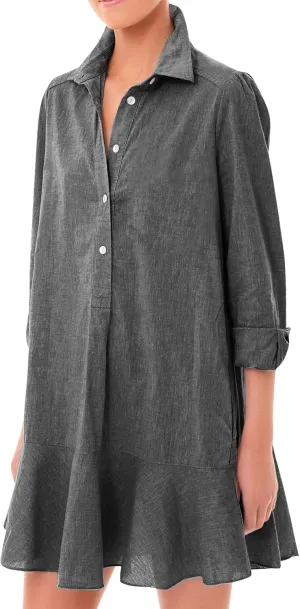 Women's Shirt Dress Lapel Long Sleeve Button Down Mini Dresses Solid Flowy Ruffle Hem Swing Summer Loose Dress