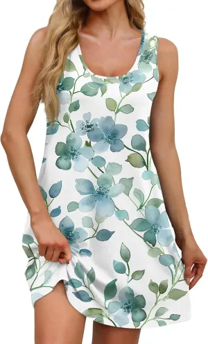 Women's Sleeveless Floral Print Summer Dress, Casual Loose Fit, Lightweight, Beach Wear, Sizes S-XXL