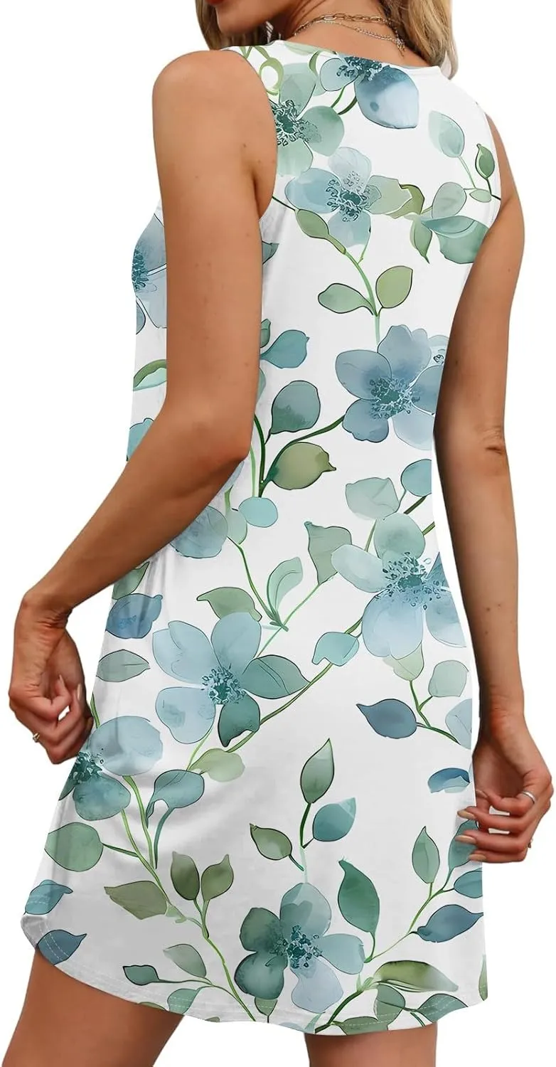 Women's Sleeveless Floral Print Summer Dress, Casual Loose Fit, Lightweight, Beach Wear, Sizes S-XXL
