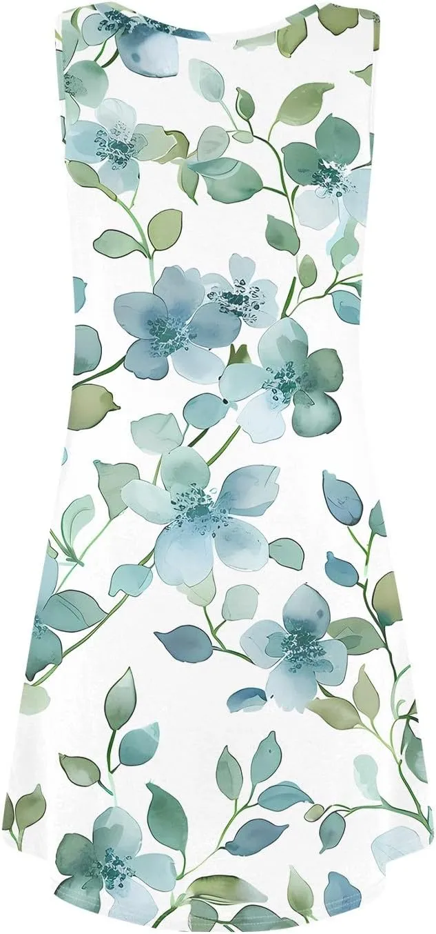 Women's Sleeveless Floral Print Summer Dress, Casual Loose Fit, Lightweight, Beach Wear, Sizes S-XXL