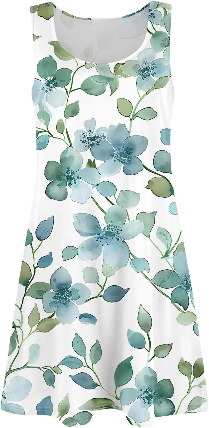 Women's Sleeveless Floral Print Summer Dress, Casual Loose Fit, Lightweight, Beach Wear, Sizes S-XXL