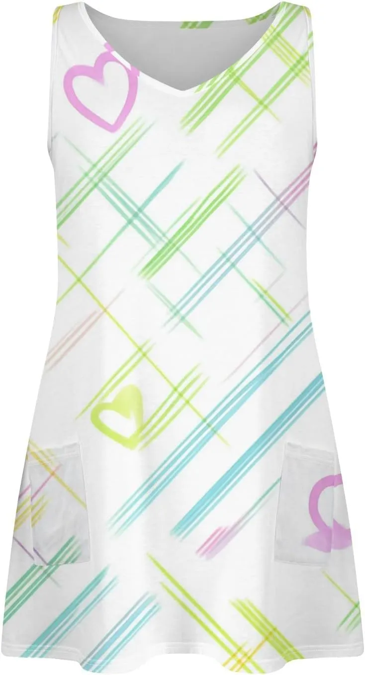 Women's Sleeveless Summer Dress Casual Plaid Pattern, Lightweight Fabric, V-Neck, Knee-Length, Perfect for Daily Wear