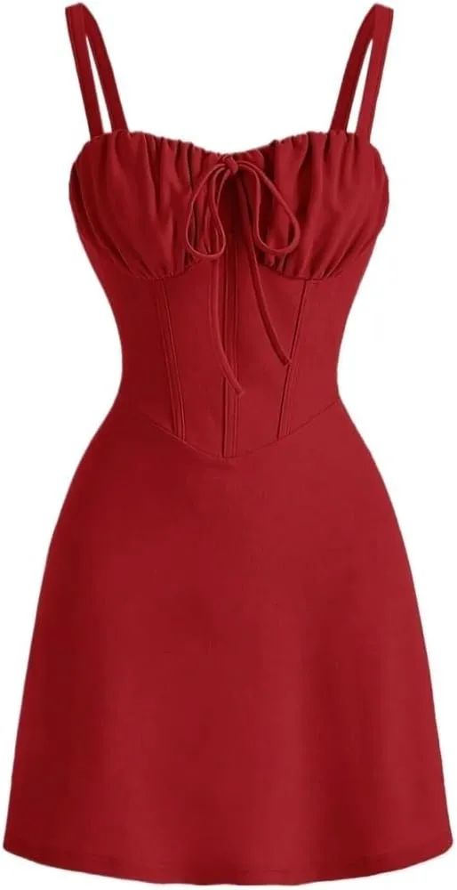 Women's Solid Color Ruched Bust Strapless Dress Fashion Short Cami Dresses for Women
