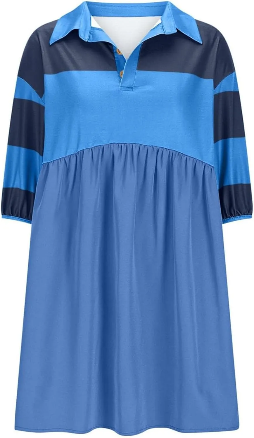 Womens Stripe Lapel Henley Neck Sweatshirt Dress Short Sleeve Drop Shoulder Color Block Ruffle Patchwork Mini Dress