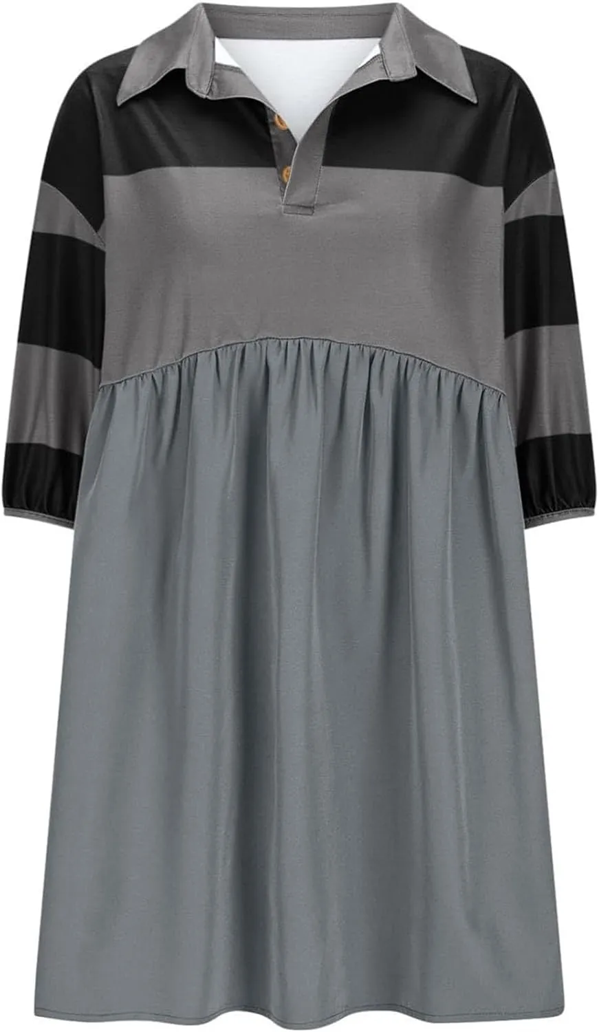 Womens Stripe Lapel Henley Neck Sweatshirt Dress Short Sleeve Drop Shoulder Color Block Ruffle Patchwork Mini Dress