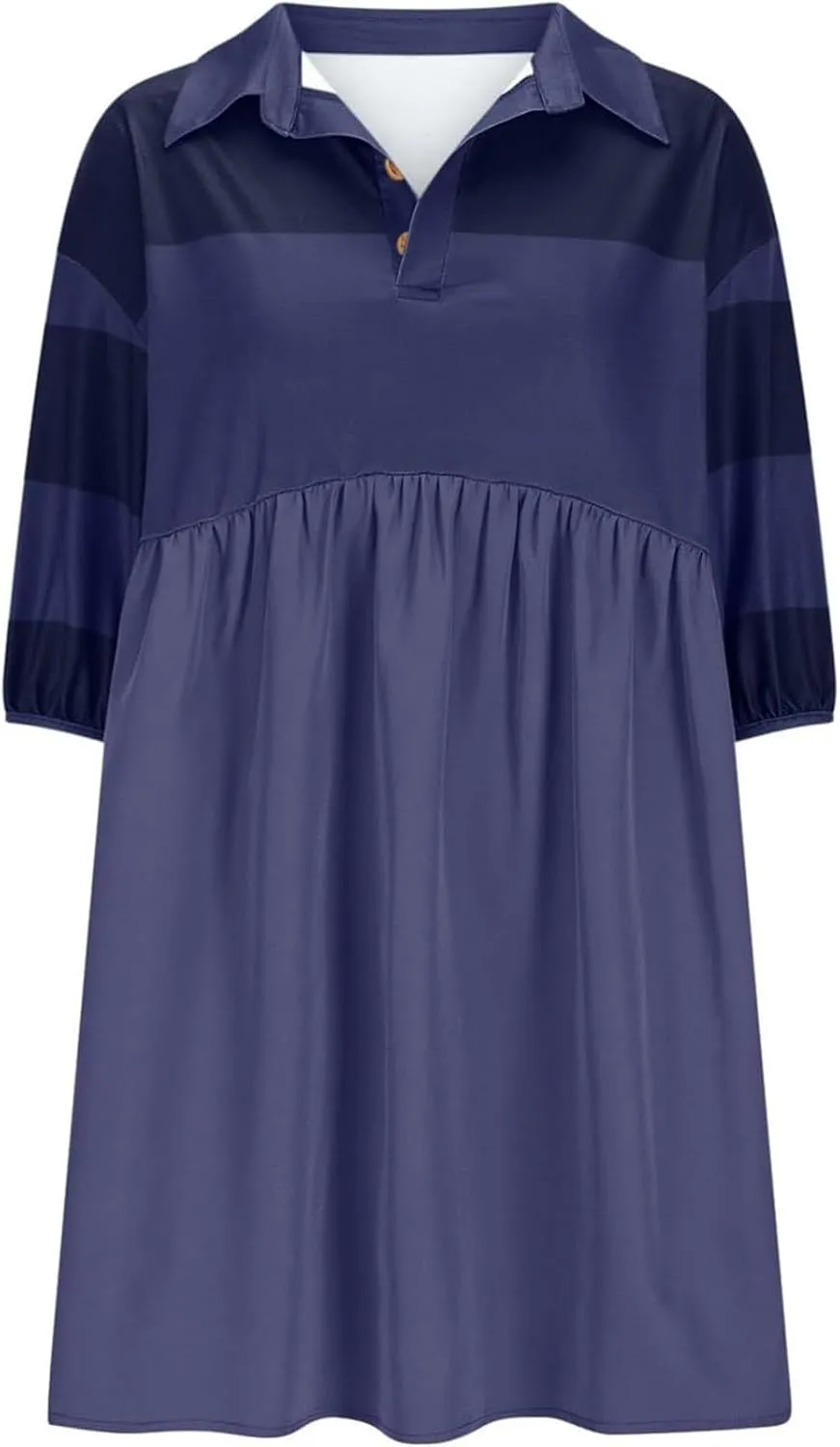 Womens Stripe Lapel Henley Neck Sweatshirt Dress Short Sleeve Drop Shoulder Color Block Ruffle Patchwork Mini Dress
