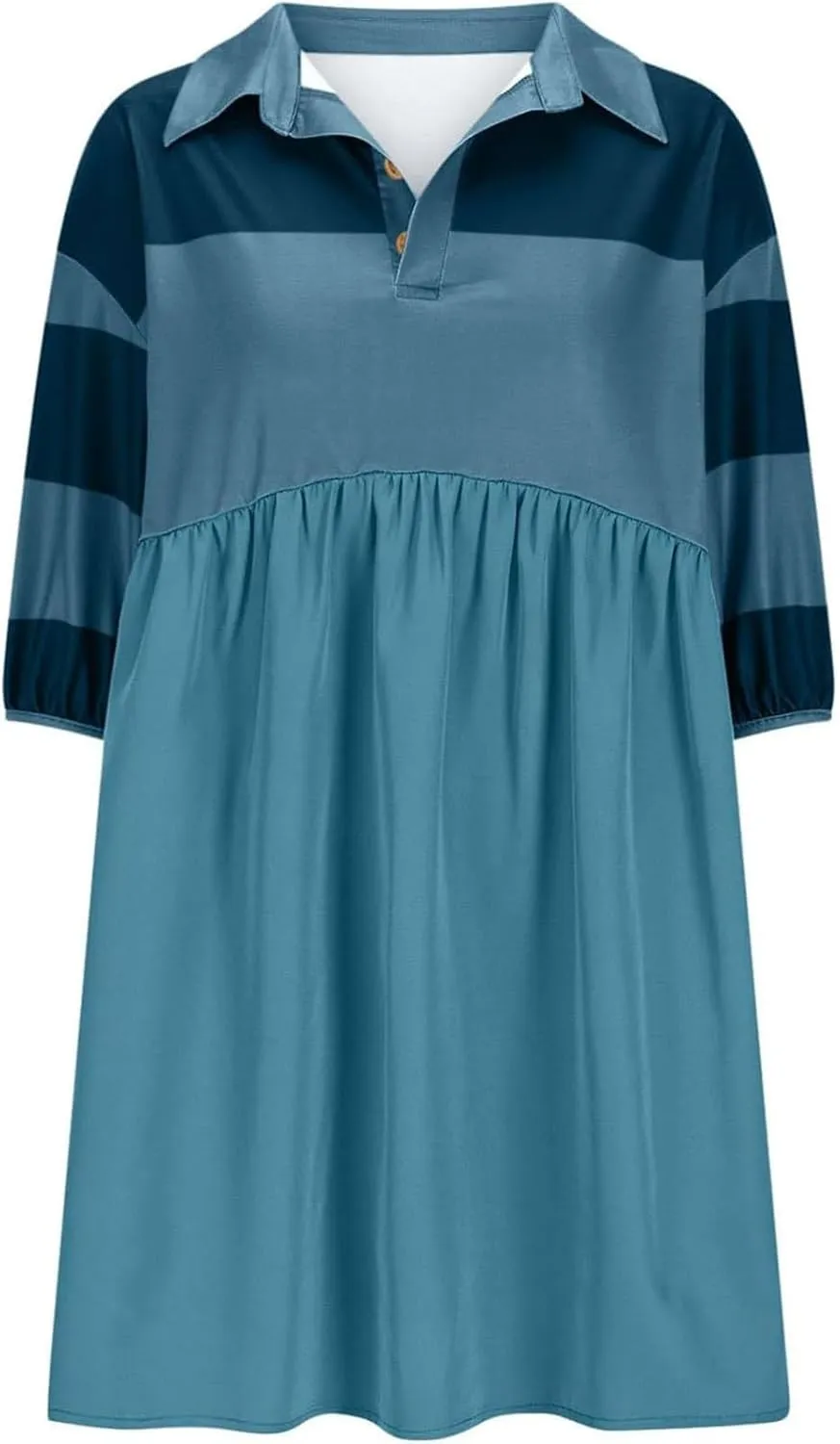 Womens Stripe Lapel Henley Neck Sweatshirt Dress Short Sleeve Drop Shoulder Color Block Ruffle Patchwork Mini Dress