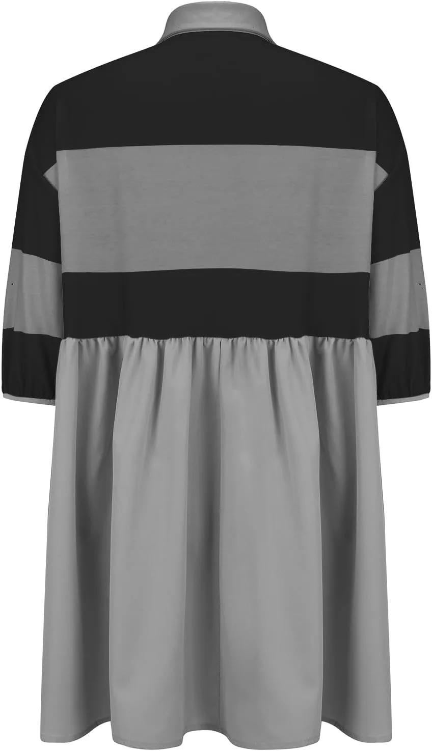 Womens Summer Babydoll Dresses Oversized Casual Short Sleeve Color Block Collared V Neck Flowy Shirt Mini Dress Plus
