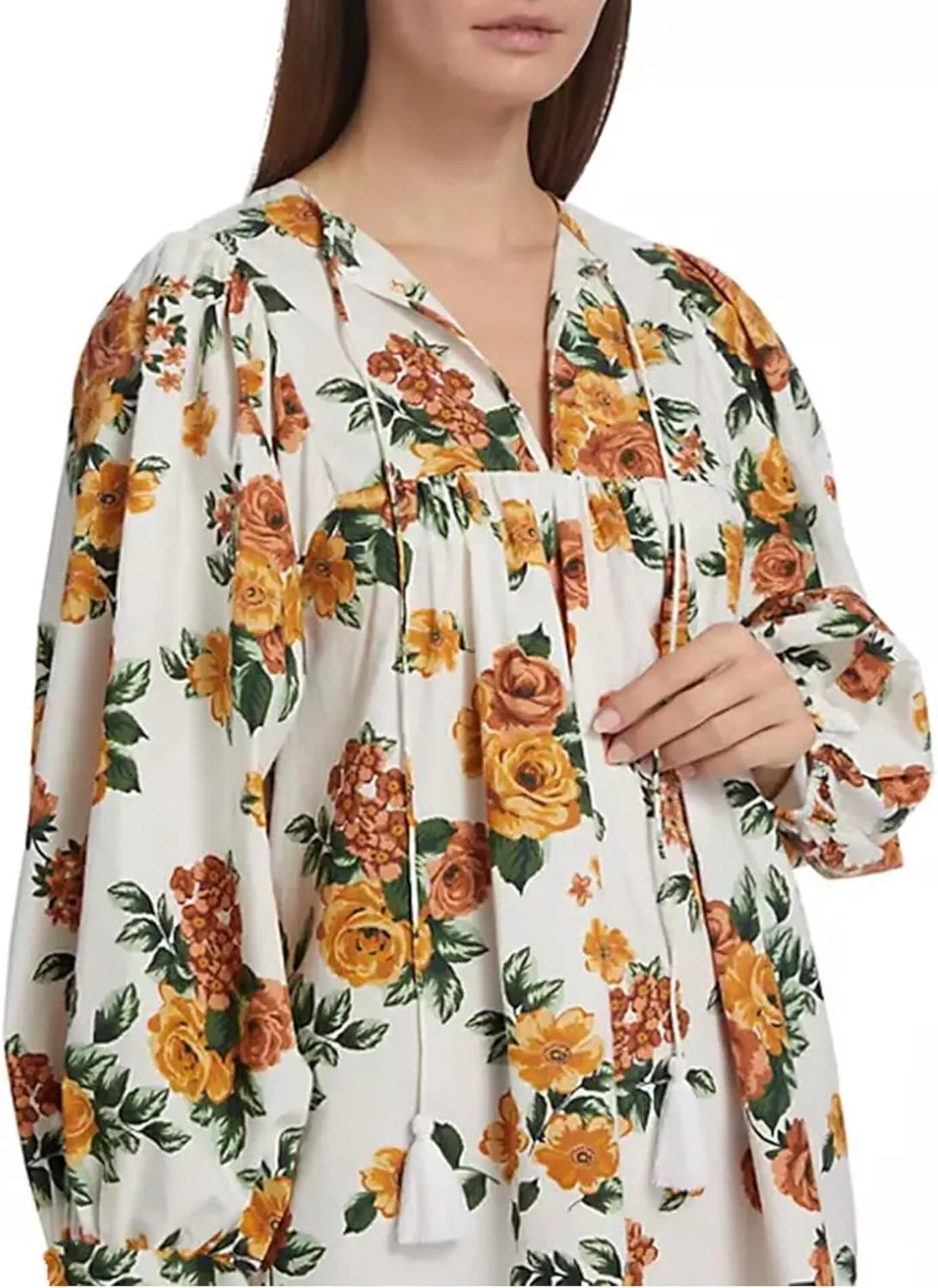 Women's Summer Dresses 2024 Casual Puff Sleeve V Neck Floral Print Boho Ruffle Layered A-Line Mini Party Dress