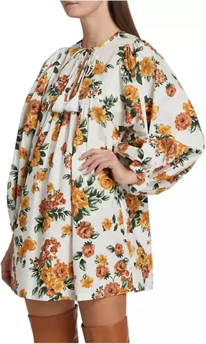 Women's Summer Dresses 2024 Casual Puff Sleeve V Neck Floral Print Boho Ruffle Layered A-Line Mini Party Dress