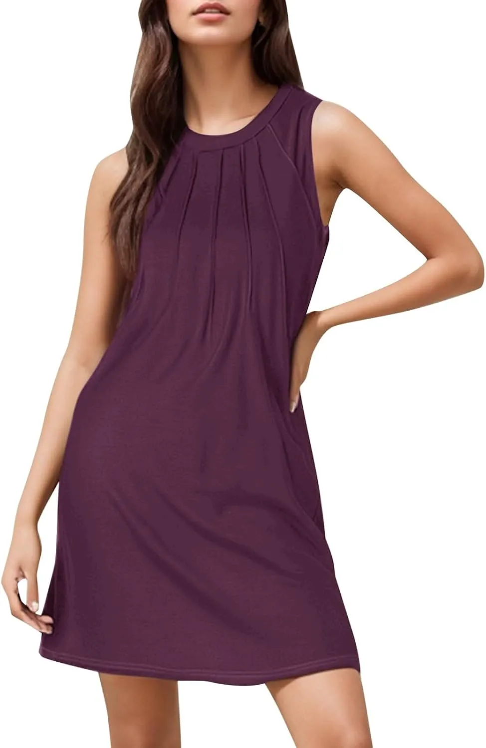 Womens Summer Dresses 2025 Casual Swimsuit Coverup Dress Plain Crewneck Sleeveless Sundresses Beach Loose Tank Dress