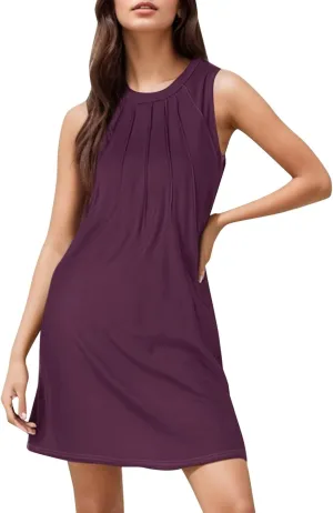 Womens Summer Dresses 2025 Casual Swimsuit Coverup Dress Plain Crewneck Sleeveless Sundresses Beach Loose Tank Dress