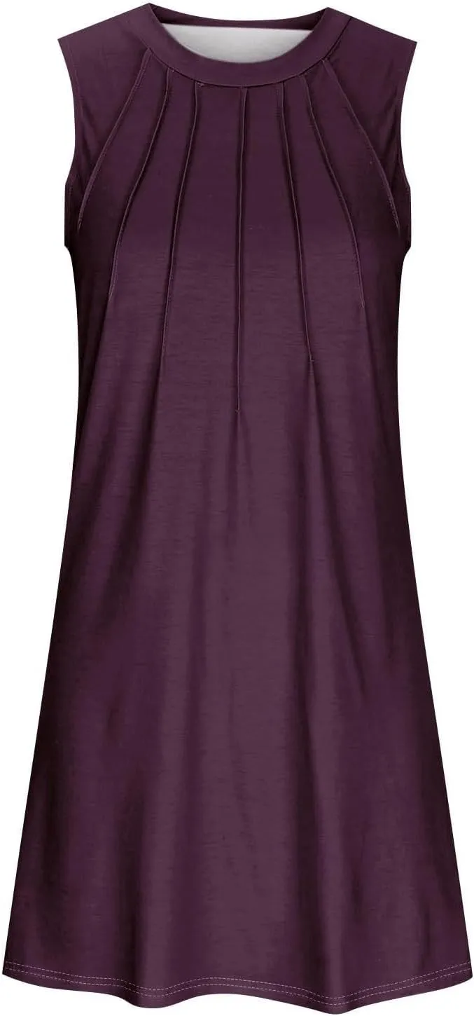 Womens Summer Dresses 2025 Casual Swimsuit Coverup Dress Plain Crewneck Sleeveless Sundresses Beach Loose Tank Dress