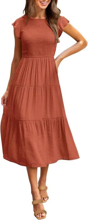 Women's Summer Floral Boho Dress Wrap V Neck Short Sleeve Ruffle A-Line Flowy Maxi Wedding Guest Dresses