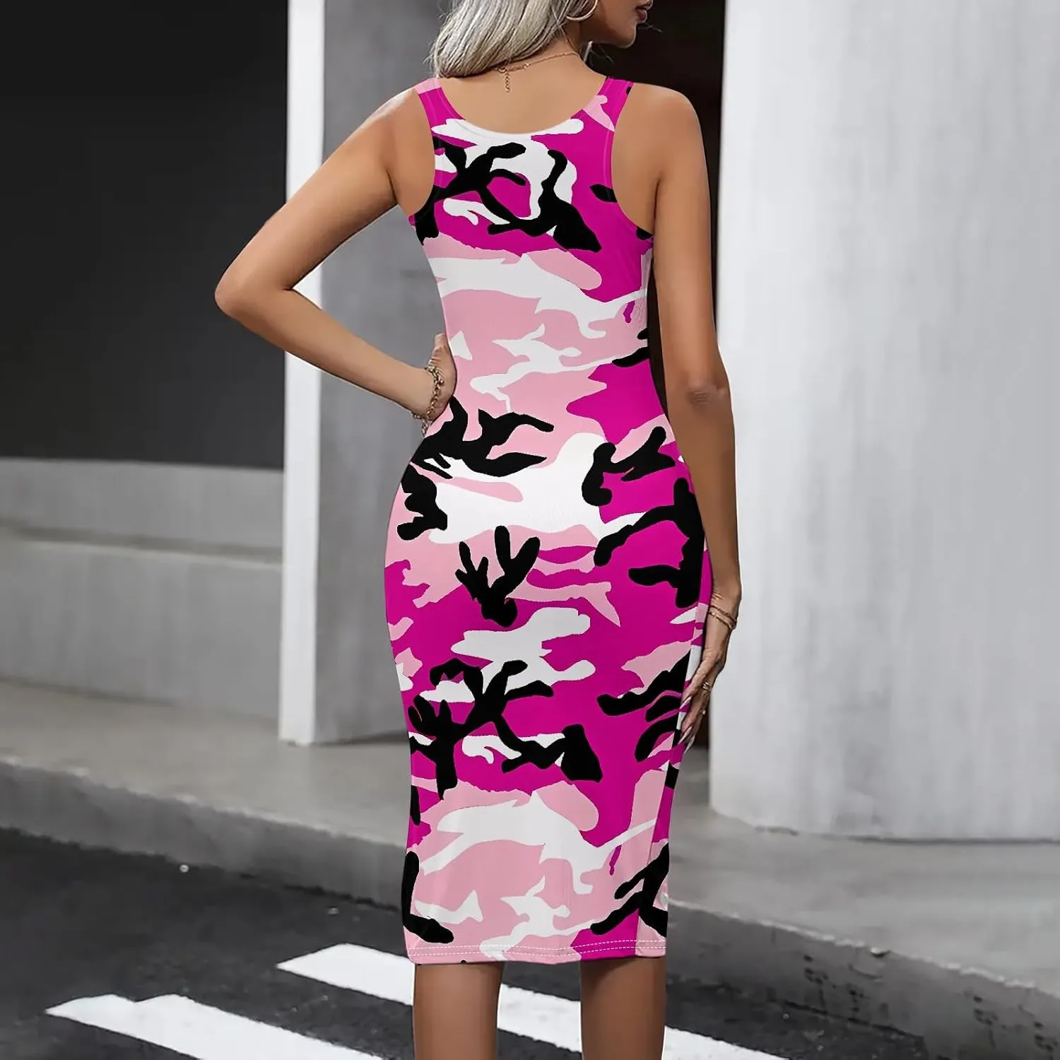 Women's Summer Midi Bodycon Dresses Slim Fit Casual Party Club Trendy Sleeveless Tank Dress
