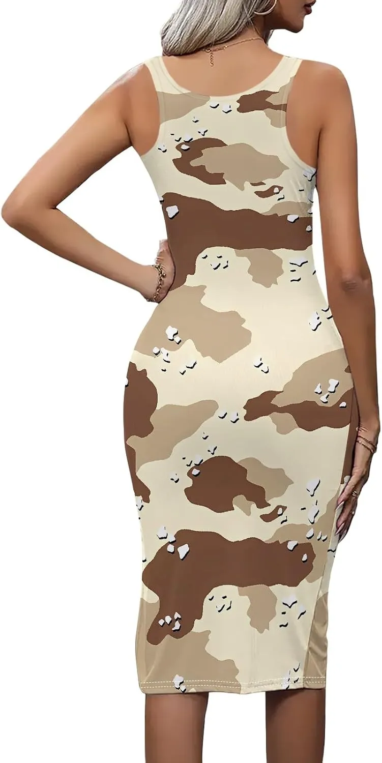 Women's Summer Midi Bodycon Dresses Slim Fit Casual Party Club Trendy Sleeveless Tank Dress