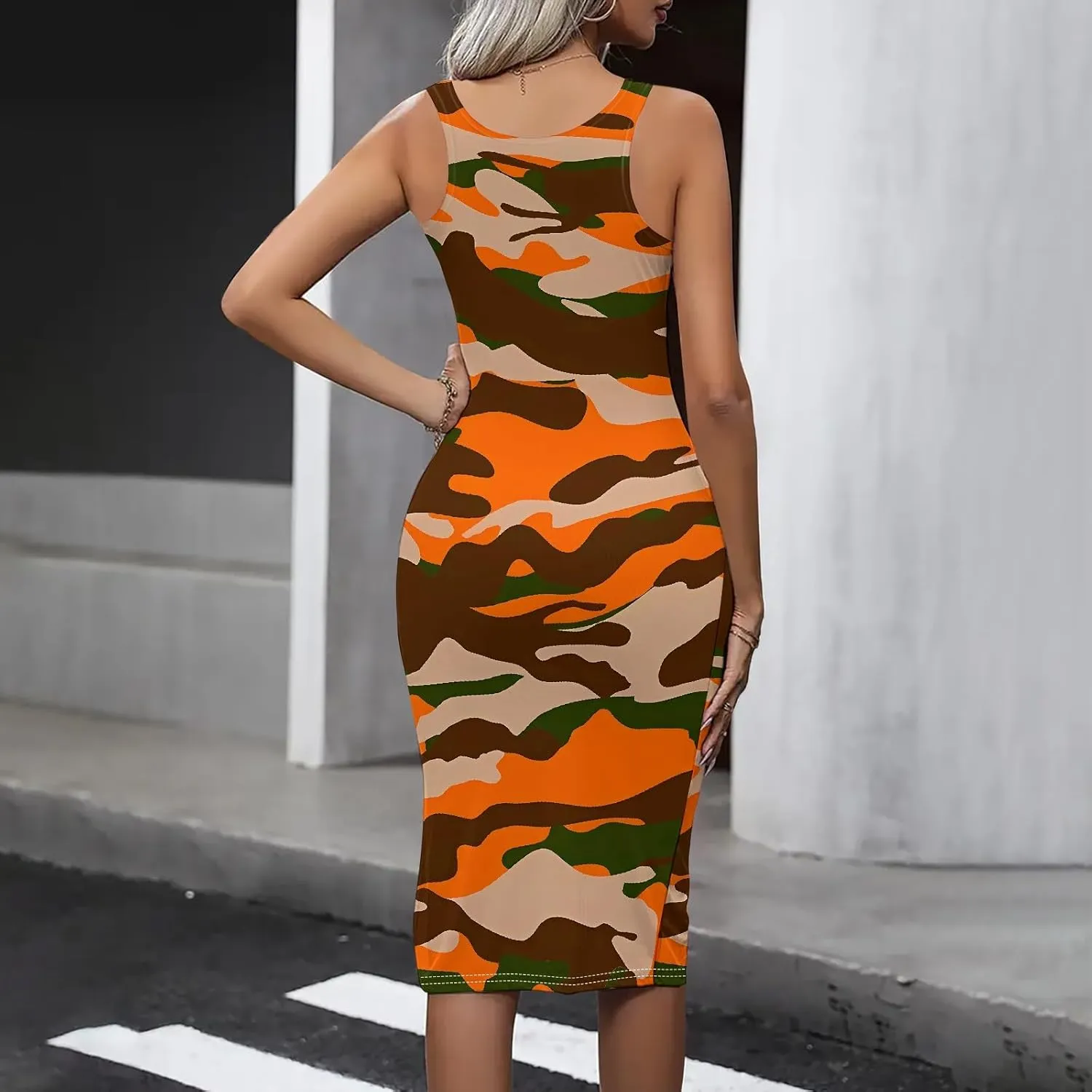 Women's Summer Midi Bodycon Dresses Slim Fit Casual Party Club Trendy Sleeveless Tank Dress