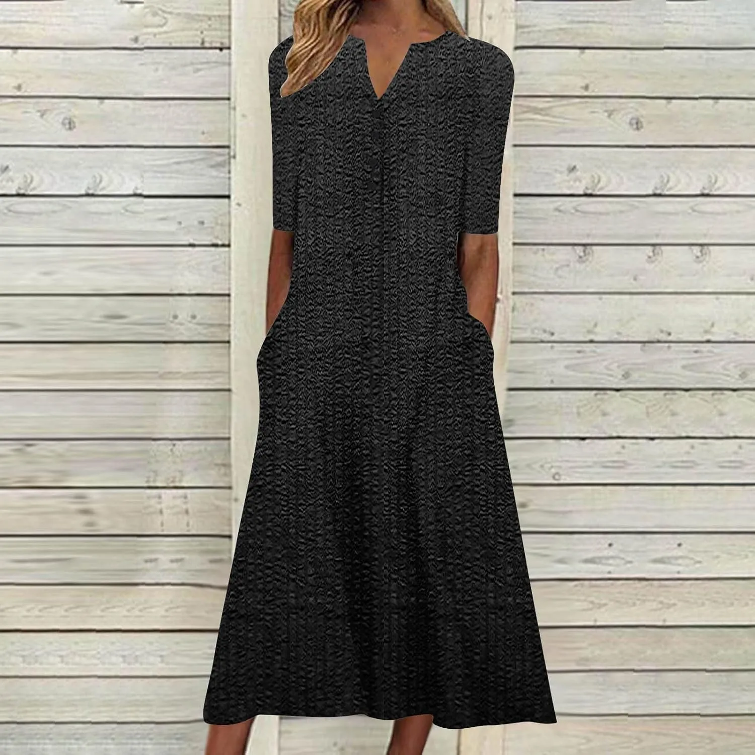 Womens Summer Short Sleeve Wrap V Neck Mini Sundress Button Down Boho Floral Long Dress Basic Casual Dresses 2025