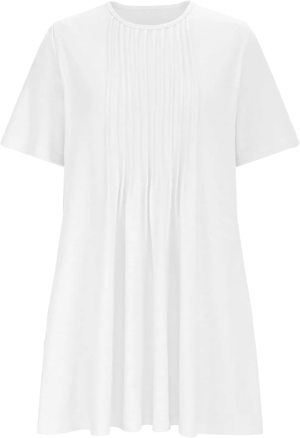 Womens Sundresses Summer Beach Vacation Tshirt Mini Dress Pleated Round Neck Shirt Dresses with Pockets