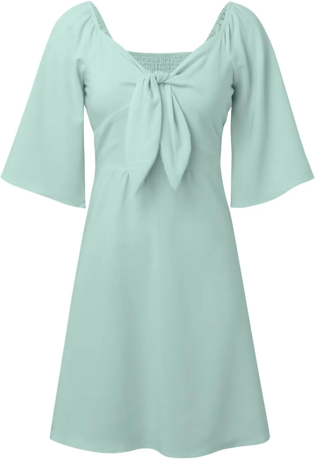 Women's Wrap V Neck Short Flared Sleeve Wedding Guest Dress Smocked Elastic Waist Tiered Belted Ruffle Hem Mini Dress