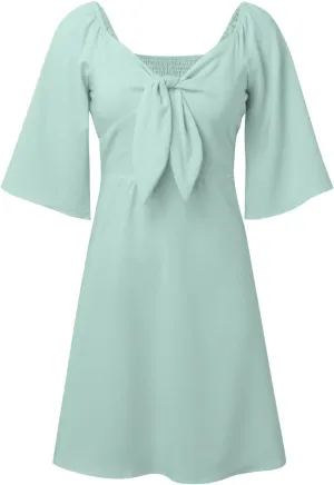 Women's Wrap V Neck Short Flared Sleeve Wedding Guest Dress Smocked Elastic Waist Tiered Belted Ruffle Hem Mini Dress
