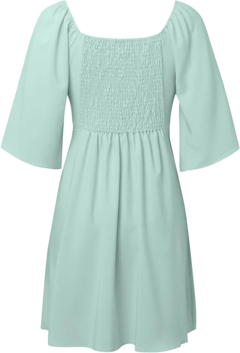 Women's Wrap V Neck Short Flared Sleeve Wedding Guest Dress Smocked Elastic Waist Tiered Belted Ruffle Hem Mini Dress