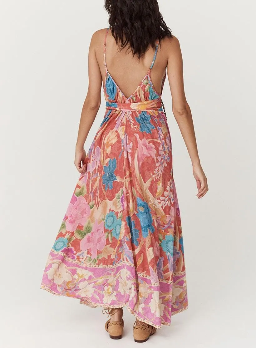 Y2k Women Boho Floral Maxi Dress Flower Ruffle Sexy Backless Sleeveless Flowy Tiered Long Sundress Summer Party