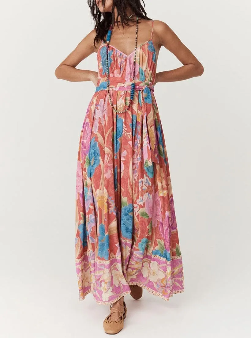Y2k Women Boho Floral Maxi Dress Flower Ruffle Sexy Backless Sleeveless Flowy Tiered Long Sundress Summer Party