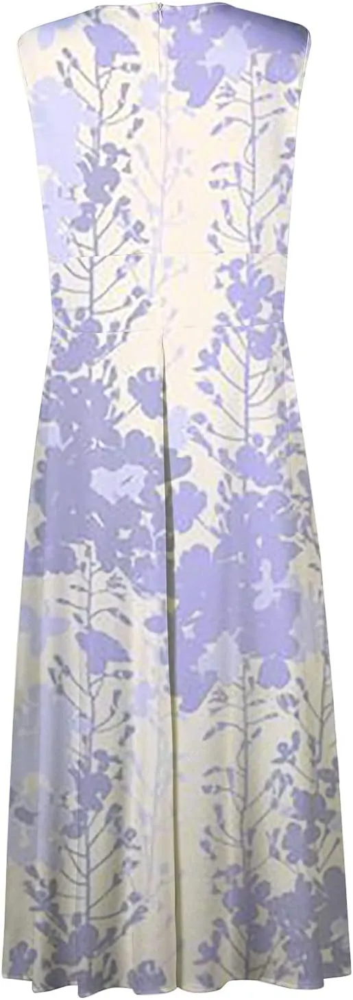Yesunpxs Dresses for Women 2024 Sleeveless Floral Printed Maxi Dress Wrap V Neck Flowy Ruched Beach Dresses Boho Sundresses