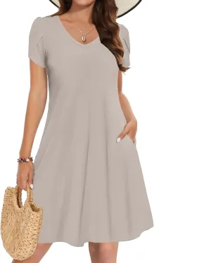 YRAETENM Summer Dresses for Women 2025 Casual Mini Short Sleeve A-Line Dress Flowy Swing Vocation Beach Sundress with Pockets