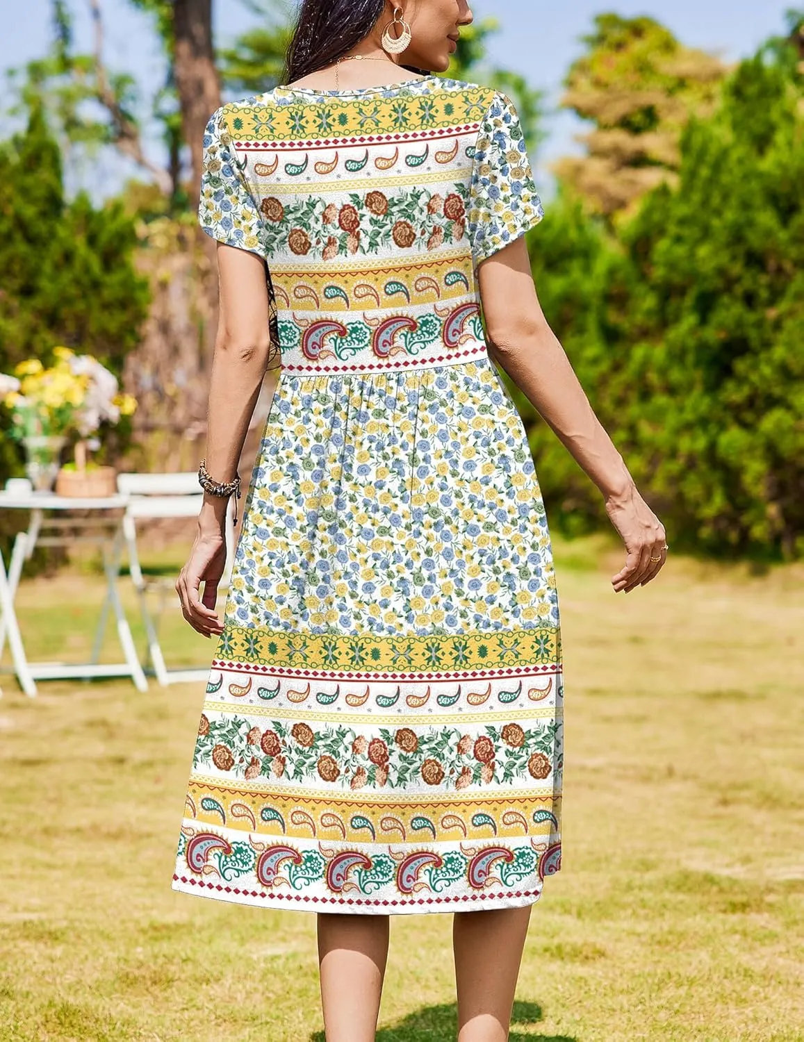 Zeagoo Women Summer Short Sleeve Midi Dress with Pockets Casual Aline Flowy Tshirt Dress Floral Vocation Beach Sundress