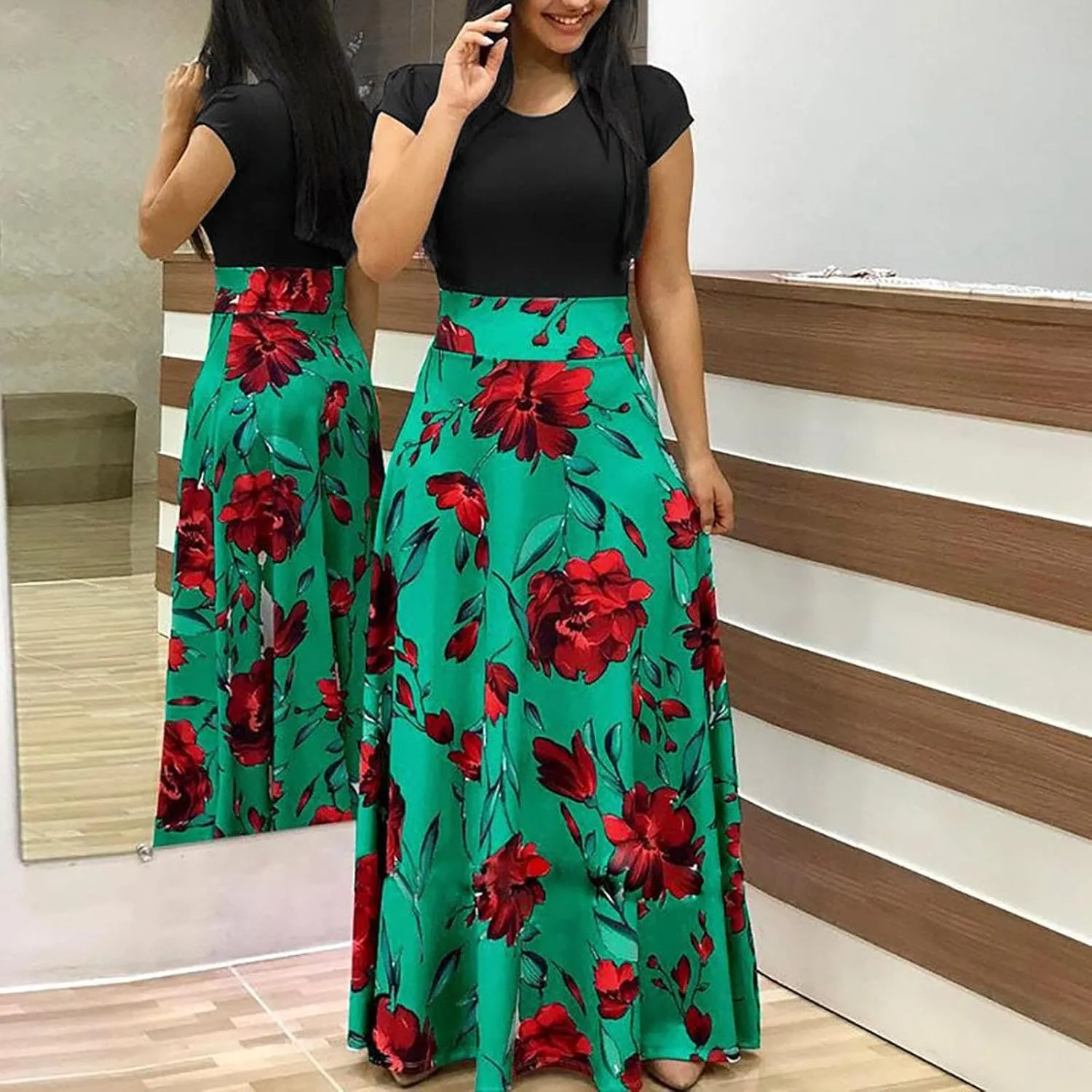 ZEFOTIM Dresses for Women 2024 Short/Long Sleeve Floral Maxi Long Dress Fashion Casual Summer Sun Boho Dresses