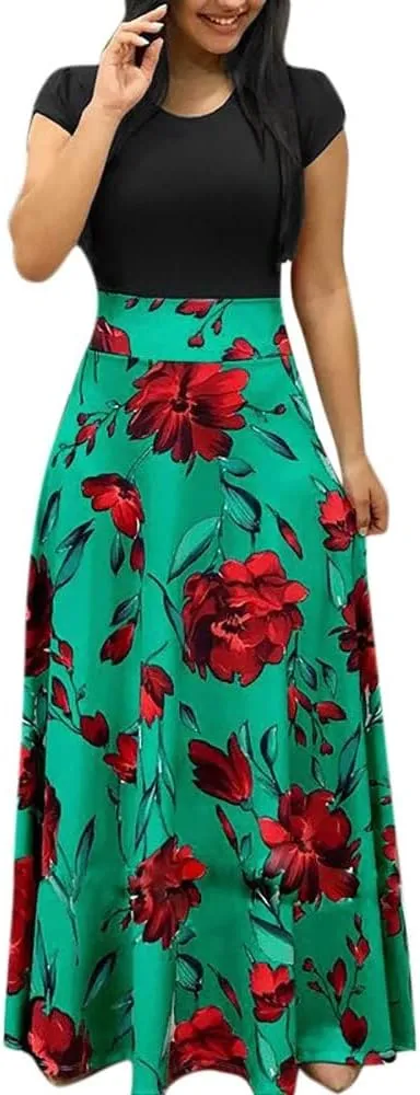 ZEFOTIM Dresses for Women 2024 Short/Long Sleeve Floral Maxi Long Dress Fashion Casual Summer Sun Boho Dresses