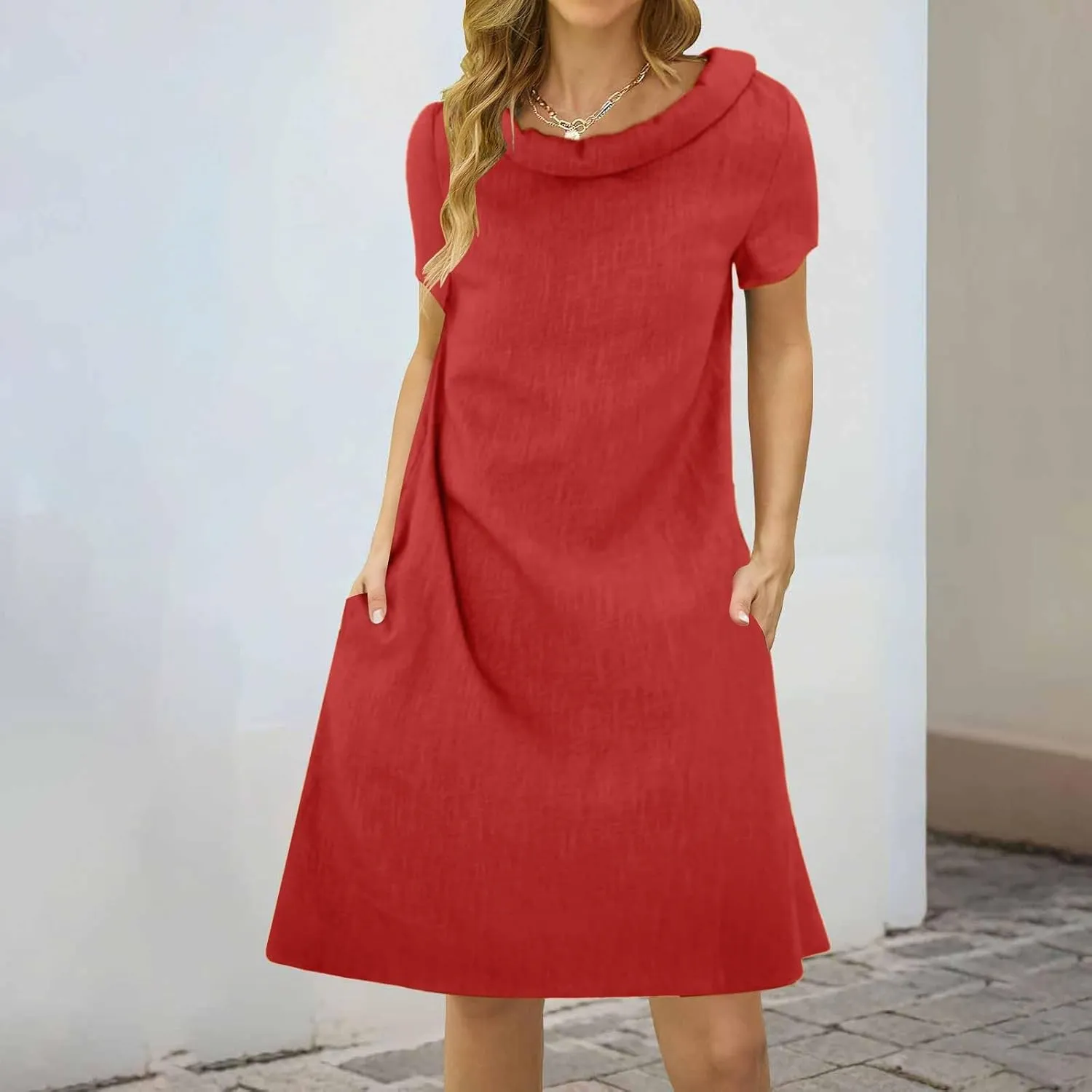 ZYXTIM Linen Dresses for Women 2025 Short Sleeve Lightweight Casual Summer Dress Plus Size Loose Boho Beach Going Out Outfits
