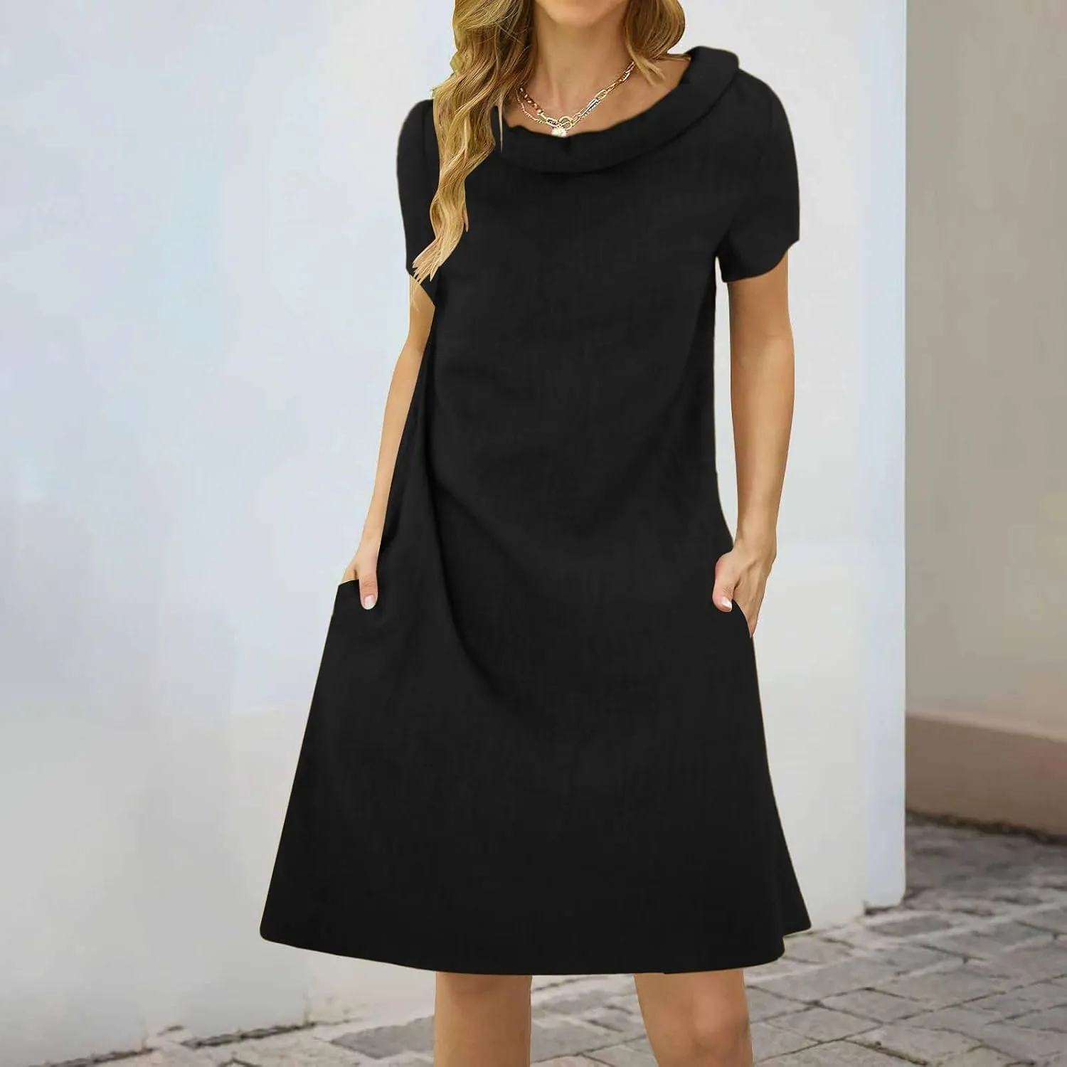 ZYXTIM Linen Dresses for Women 2025 Short Sleeve Lightweight Casual Summer Dress Plus Size Loose Boho Beach Going Out Outfits