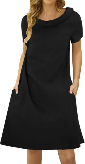 ZYXTIM Linen Dresses for Women 2025 Short Sleeve Lightweight Casual Summer Dress Plus Size Loose Boho Beach Going Out Outfits