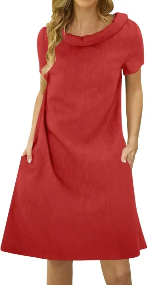 ZYXTIM Linen Dresses for Women 2025 Short Sleeve Lightweight Casual Summer Dress Plus Size Loose Boho Beach Going Out Outfits