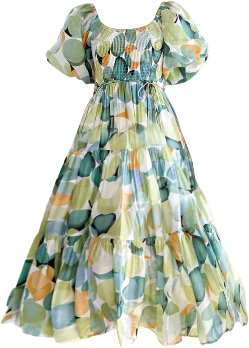 ZYXTIM Womens Off The Shoulder Summer Dresses Floral Printed Short Puff Sleeve Smocked Casual Dress Boho Beach Long Dresses