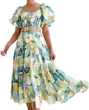 ZYXTIM Womens Off The Shoulder Summer Dresses Floral Printed Short Puff Sleeve Smocked Casual Dress Boho Beach Long Dresses